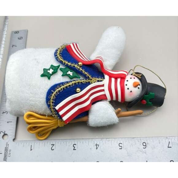 Handcrafted Festive Snowman Christmas Tree Ornament USA Patriotic Striped Scarf - Picture 3 of 8